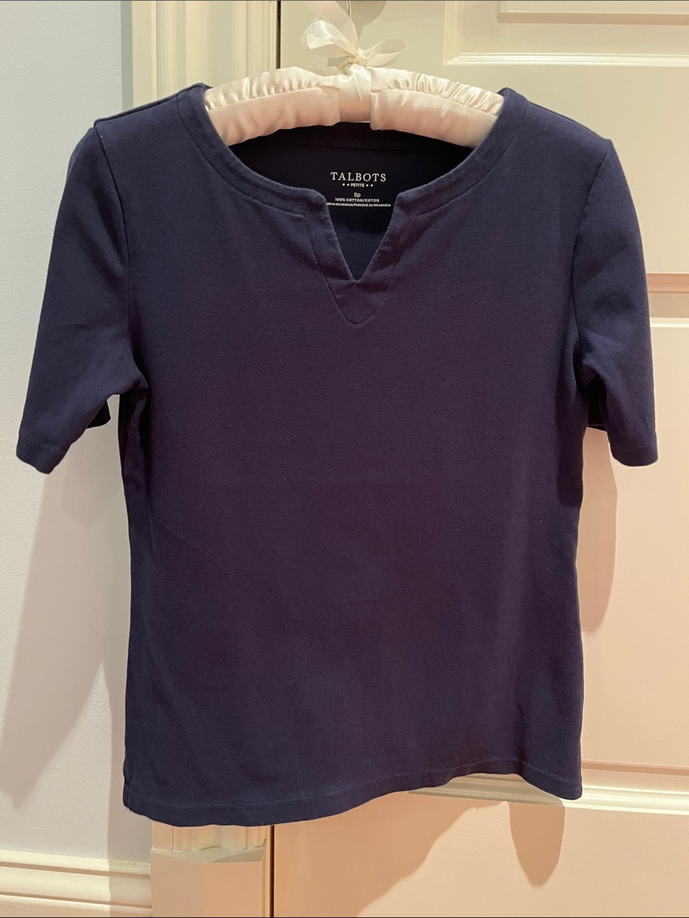 Talbots Navy Short-Sleeve V-Notch Top Size SP